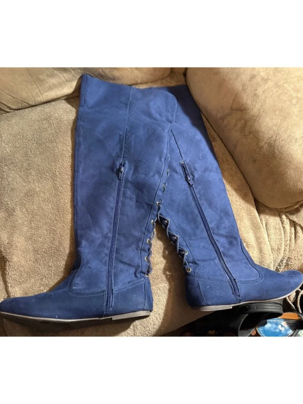 Navy Blue KYMBERLY WIDE Knee-High Lace-Up Boots – Women’s 9.5 Wide